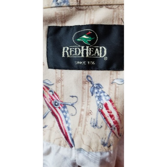 Vtg Redhead Men's Button-Up Short Sleeve Shirt Sz XL Fish Tackle Red White Blue - Picture 5 of 6